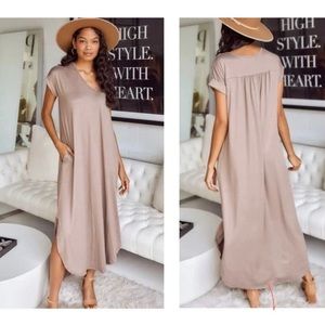 Short sleeve cozy stretchy midi dress